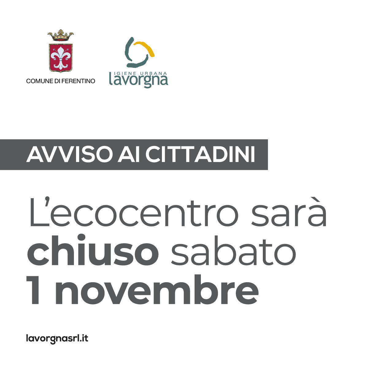 Chiusura ecocentro sabato 1 novembre 2025