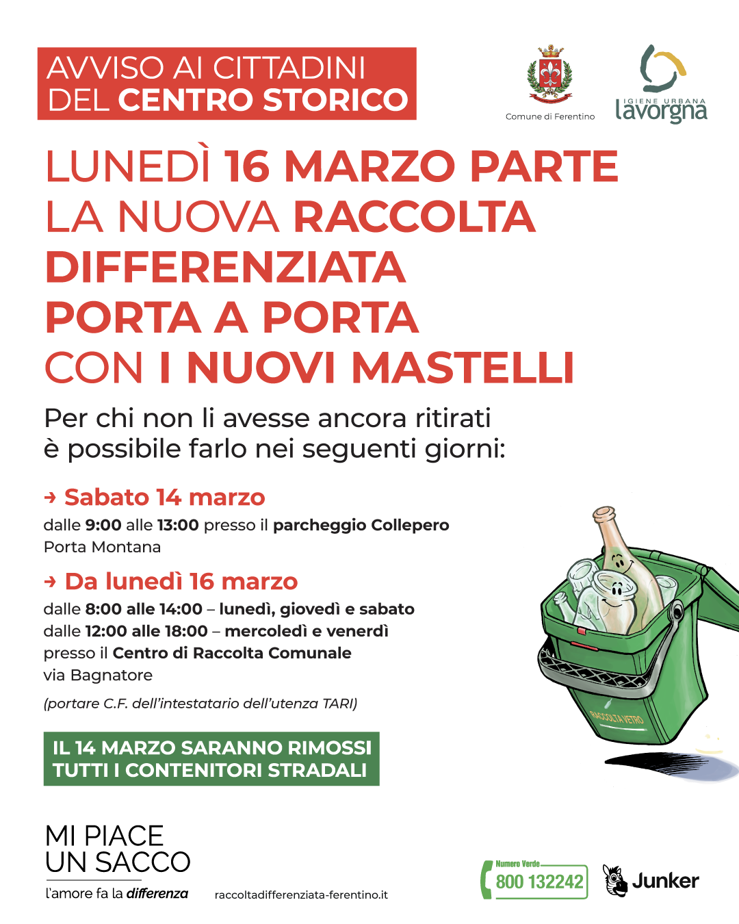 Lunedì 16 marzo al via la nuova raccolta differenziata