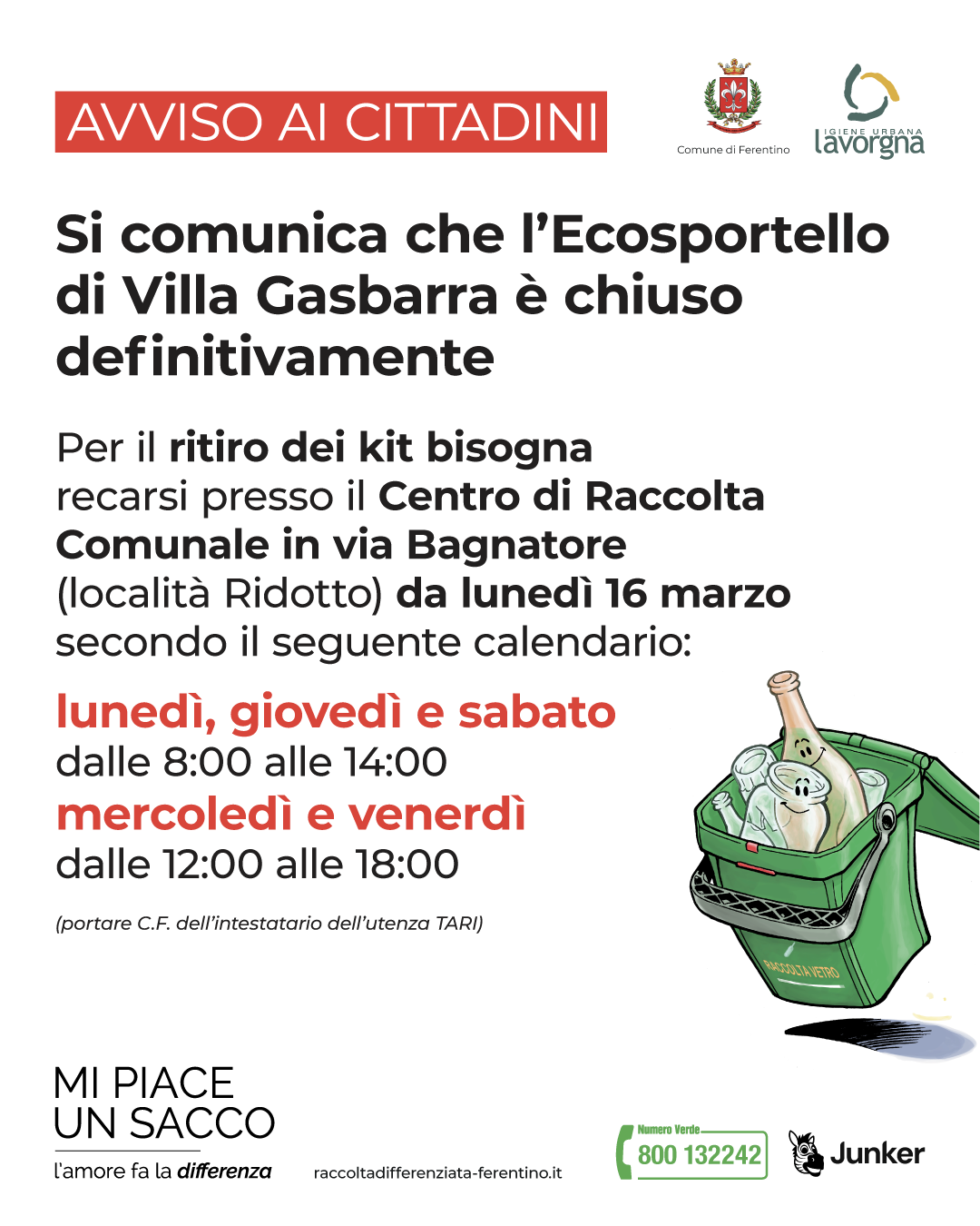 Avviso: l’ecosportello di Villa Gasbarra è chiuso definitivamente