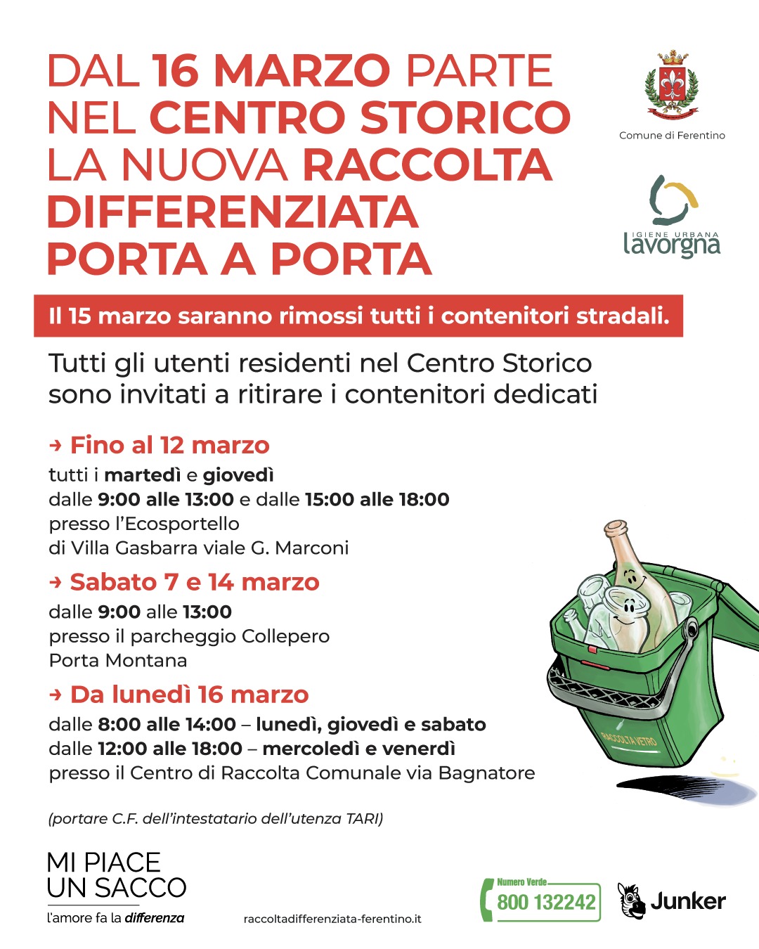 Dal 16 marzo parte la nuova raccolta differenziata nel centro storico