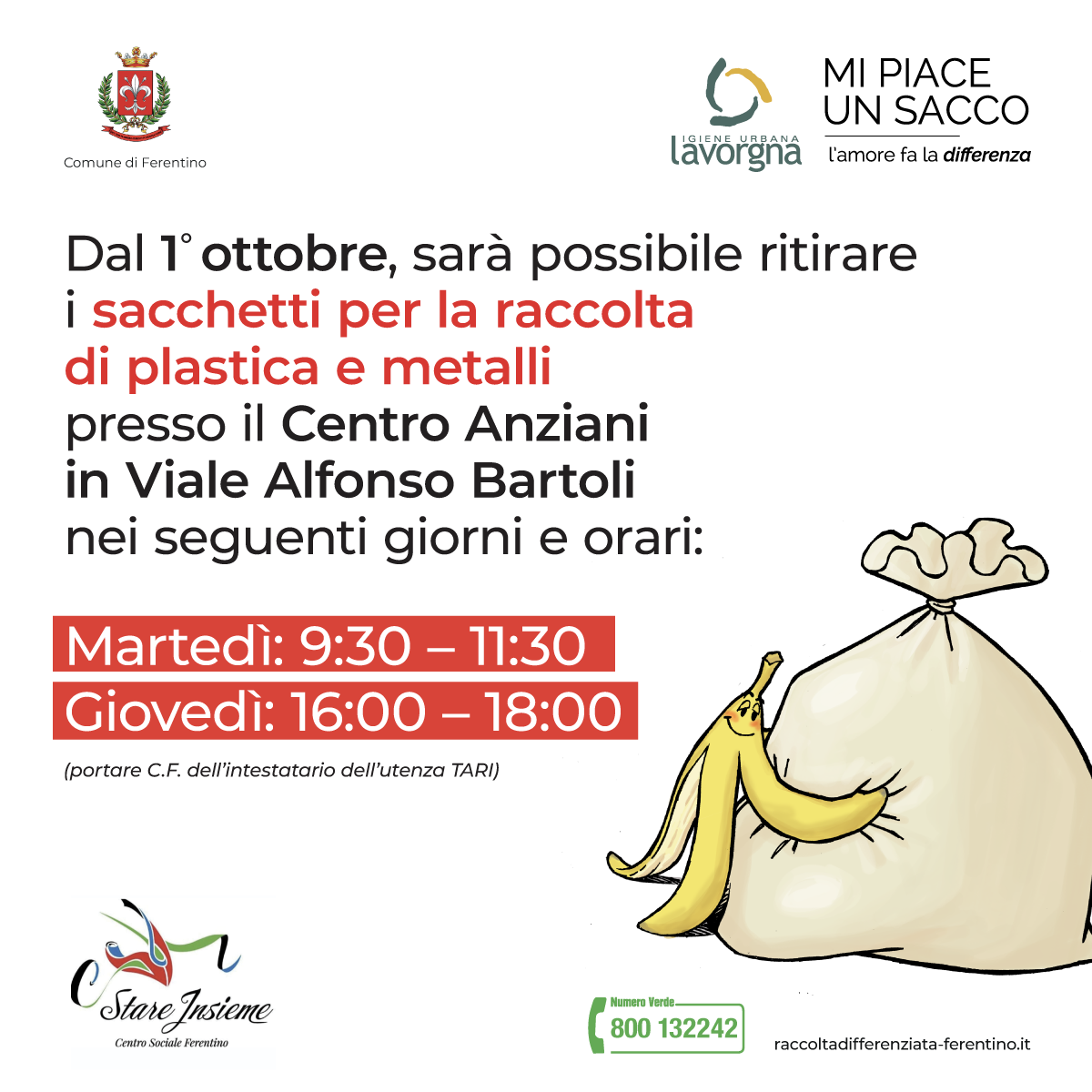 Ritiro dei sacchetti per la raccolta di plastica e metalli